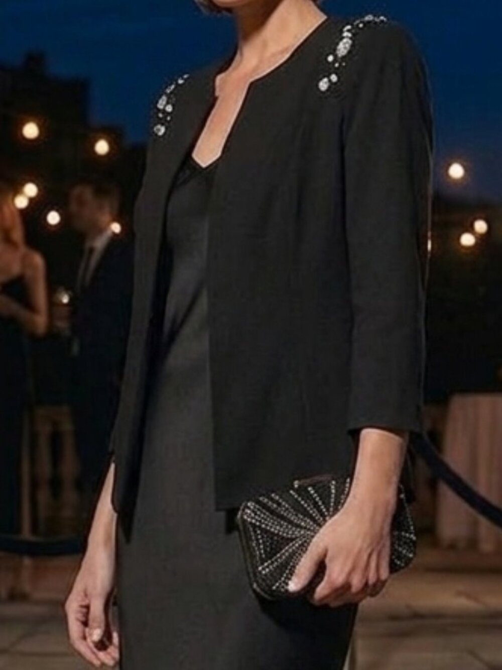 Dorothy Perkins Luxe Embellished Shoulder Open Front Blazer Size UK 10 US 6